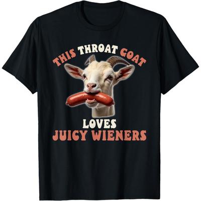 AANGED Lustiges Halsziegen-T-Shirt, das saftige Würstchen verschlingt, unanständig für Erwachsene