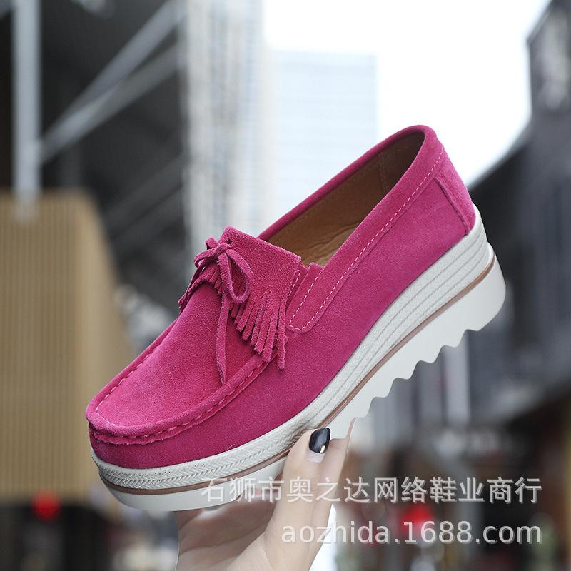 Joom 2025 Frühling und Herbst Muffin-Schuhe runde Zehenpartie Keilabsatz Fransen Plateau Mutter große Größe Freizeitschuhe Damenschuhe