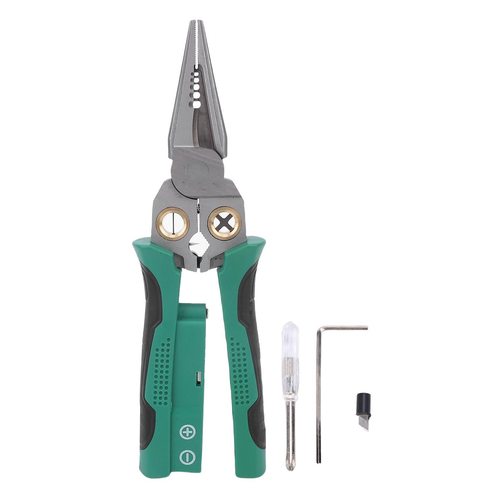

Electrical Pliers Multi Functional Wire Stripping Crimping Cutting Splitting Winding Pliers with Voltage Tester 12V-250V