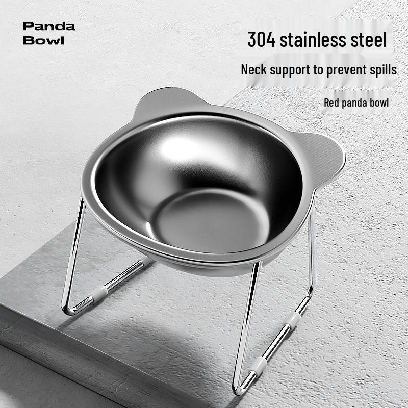 Elevated Stainless Steel Pet Bowl with Anti-Spill Design, Protects Cervical Spine, Integrated Water and Food Dish for Cats and Dogs