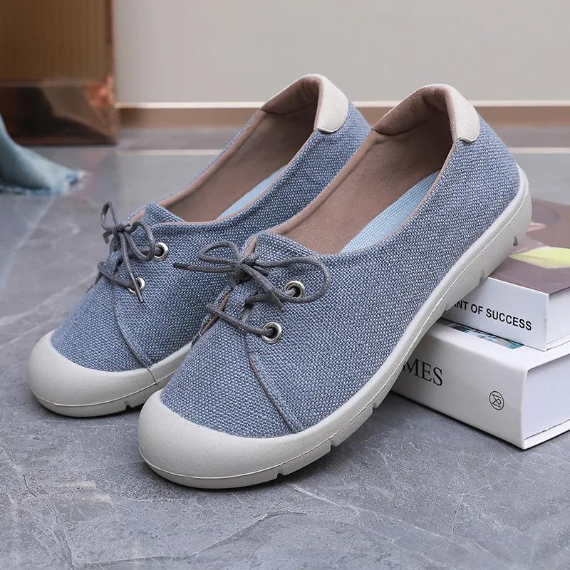 Fashion Spring Women's Lace-up Shallow Walking Shoes Comfortable Round Toe Soft Sole Casual Shoes Crash Resistant Toe Outdoor Sneakers