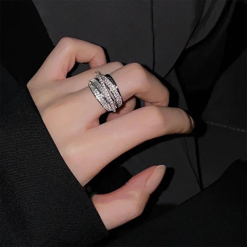 2025 Silver Color Rhinestone Ring Multi-layer Winding Rings for Women Wedding Full Zircon Finger Rings Fashion Jewelry Gifts