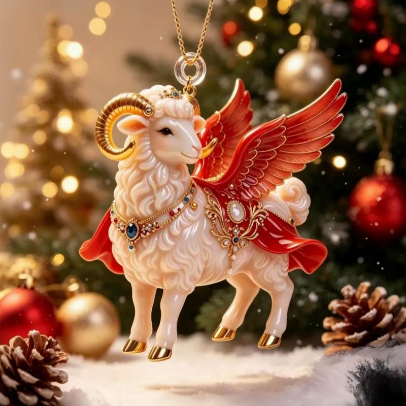 1Pcs Auspicious Red Gold Design 2D Acrylic Chinese Zodiac Goat Hanging Ornament For Spring Festival New Year Home Decoration