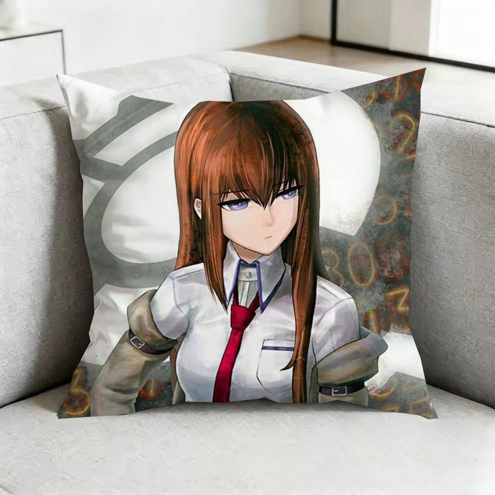 Steins GGate Anime Pillow Case Square DoubleSided Sofa Cushion Cover Bedroom Bedside Pillow Gift
