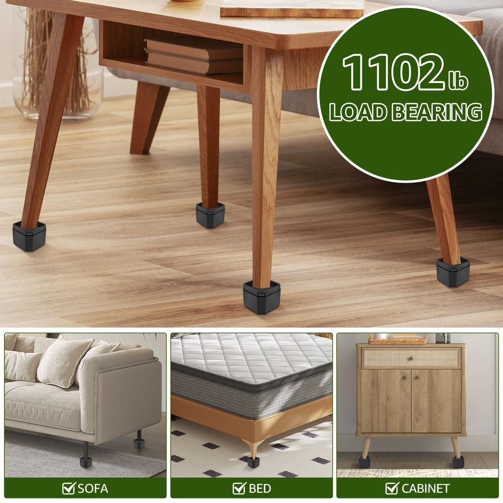 4Pcs Furniture Riser Stackable Bed Chair Table Heightening Foot Pad with Nonslip Base Enduring Stable Desk Leg Raising Block