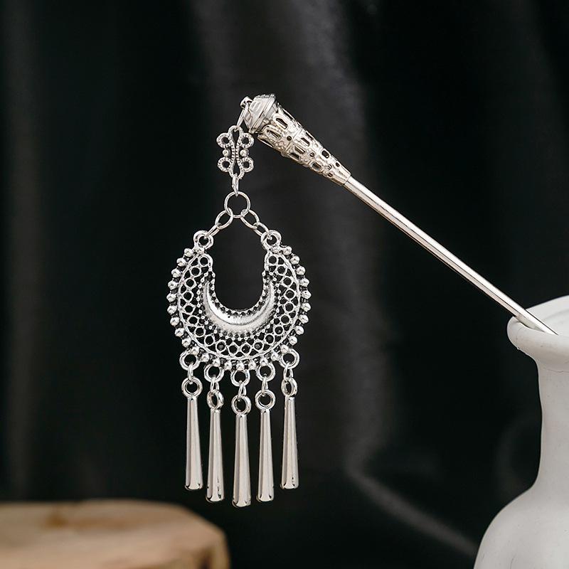 Turquoise Tassel Hanfu Hairpin with Hollow Flower Design