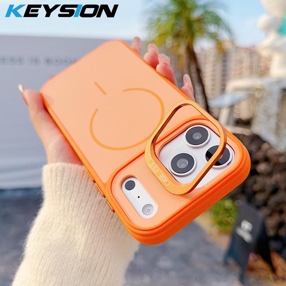 KEYSION Matte Skin Feel Lens Stand Phone Case for Magsafe for iPhone 17 Pro Max Magnetic Wireless Charging Shockproof Back Cover