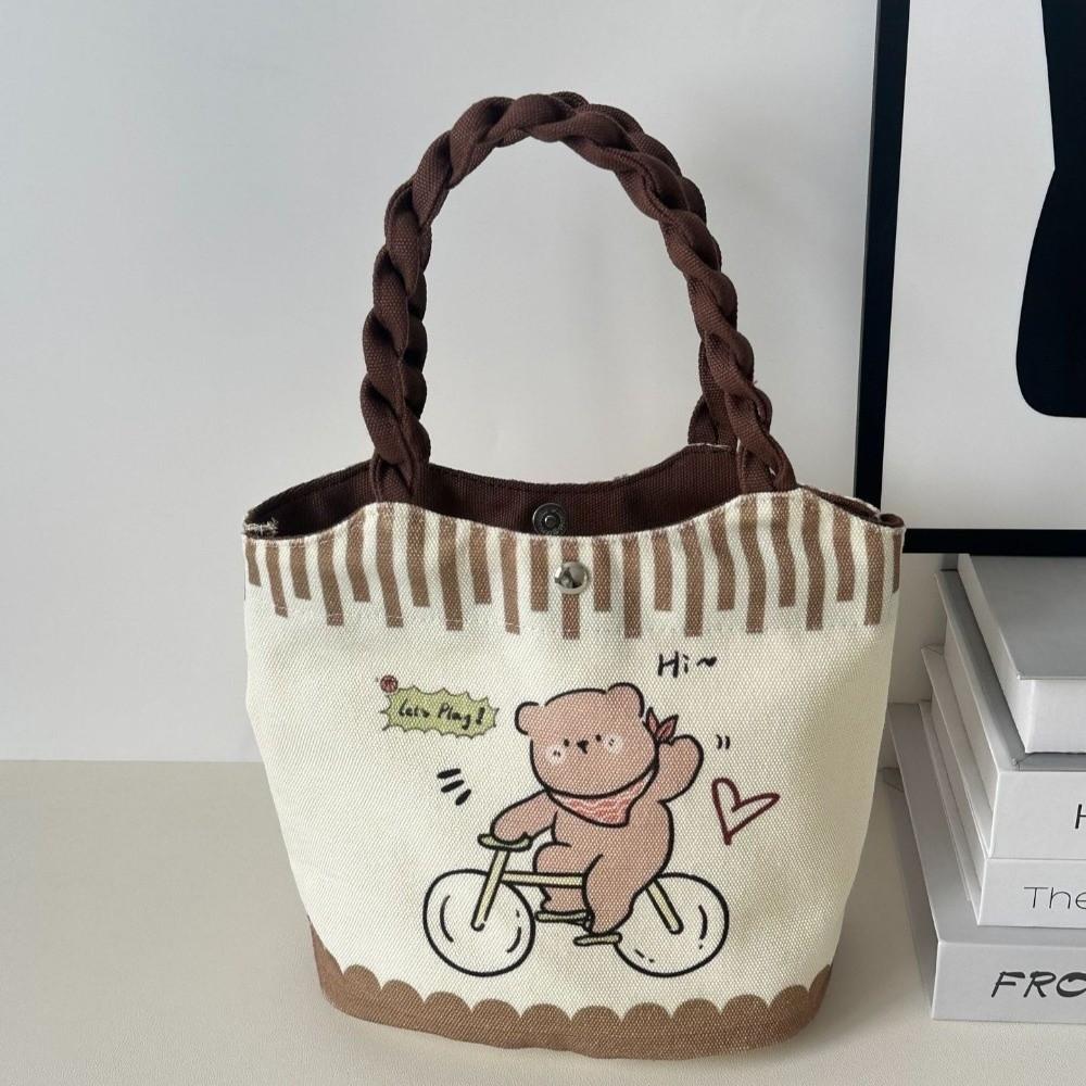 Cute Cartoon Prints Tote Bag Canvas Large Capacity Lunch Bag Colorful Storage Bag