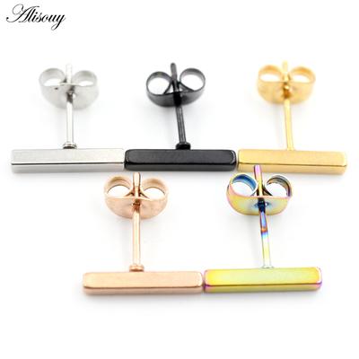 Alisouy 2pcs New Stainless Steel Simple Bar Ball Earrings for Women Men Black Geometric Long Square Stud Earring Jewelry Gifts