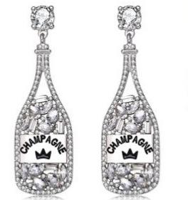 European and American Elements with Rhinestone Letters Wine Bottle Pendant Women's Fashion Personality Earrings Are Hot