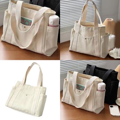 Bolsa Tote de Lona de Grande Capacidade para Deslocamentos e Lancheira Versátil, Bolsa de Mão para Laptop para Mulheres