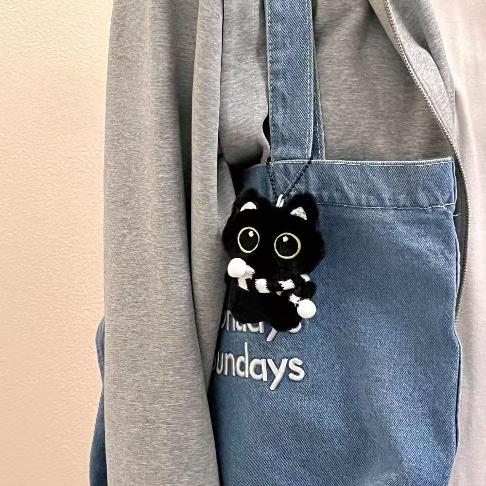 Cute Black Cat Plush Keychain Cartoon Kitten Soft Stuffed Doll Pendant Car Key Backpack Bag Doll Pendant Keychain Decor Gift