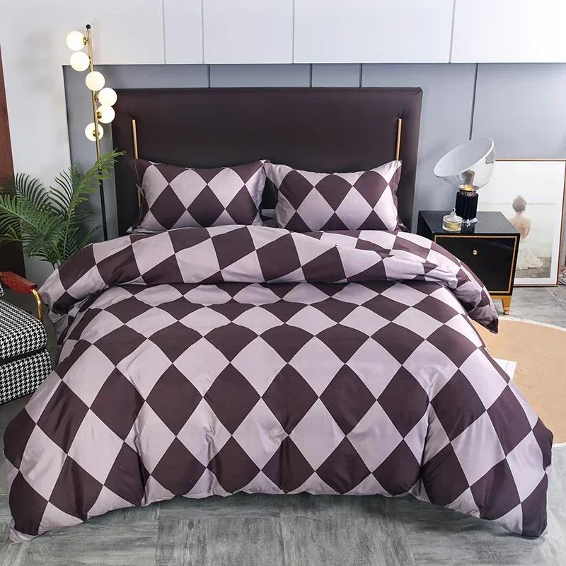 3pcs Boho Bedding Set Striped Geometric Duvet Cover and Pillowcases in Brown Ethnic and Traditional Style Soft Cozy Quilt Covers
