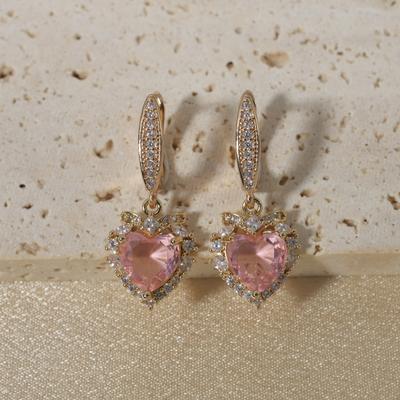 1 Pair Fashion Heart Shape Dangle Earrings for Women Zirconia Earring Jewelry Wedding Party Accessories