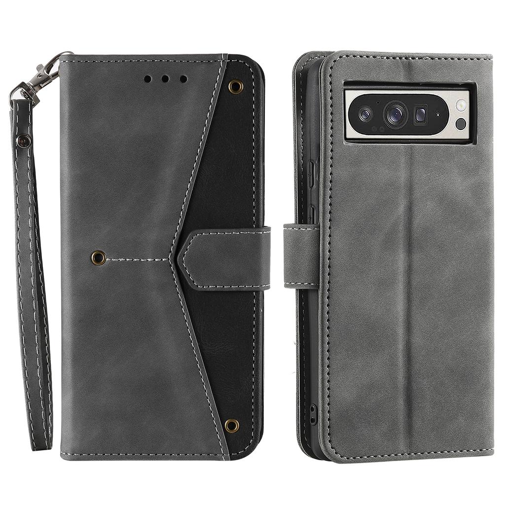 For Google Pixel 10 Pro XL Leather Case Splicing Stitching Wallet Phone Cover with Wrist Strap
