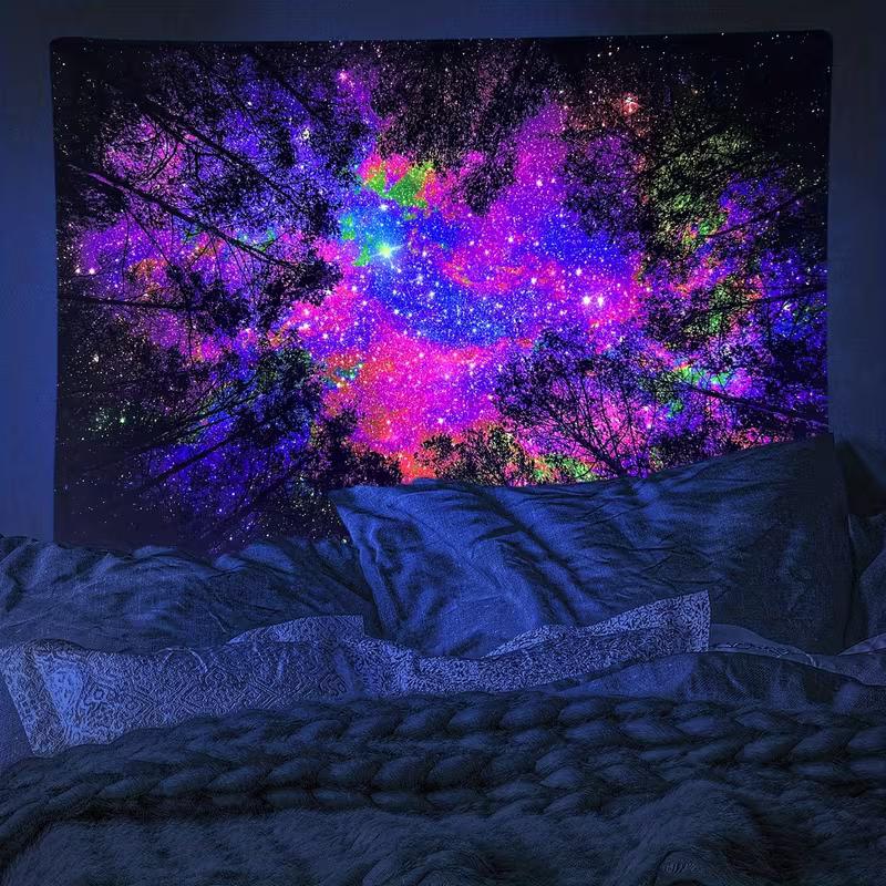 

2D Blacklight Trippy Forest Tapestry Colorful Nebula Starry Sky Wall Hanging 47.2x31.5inch/120*80cm
