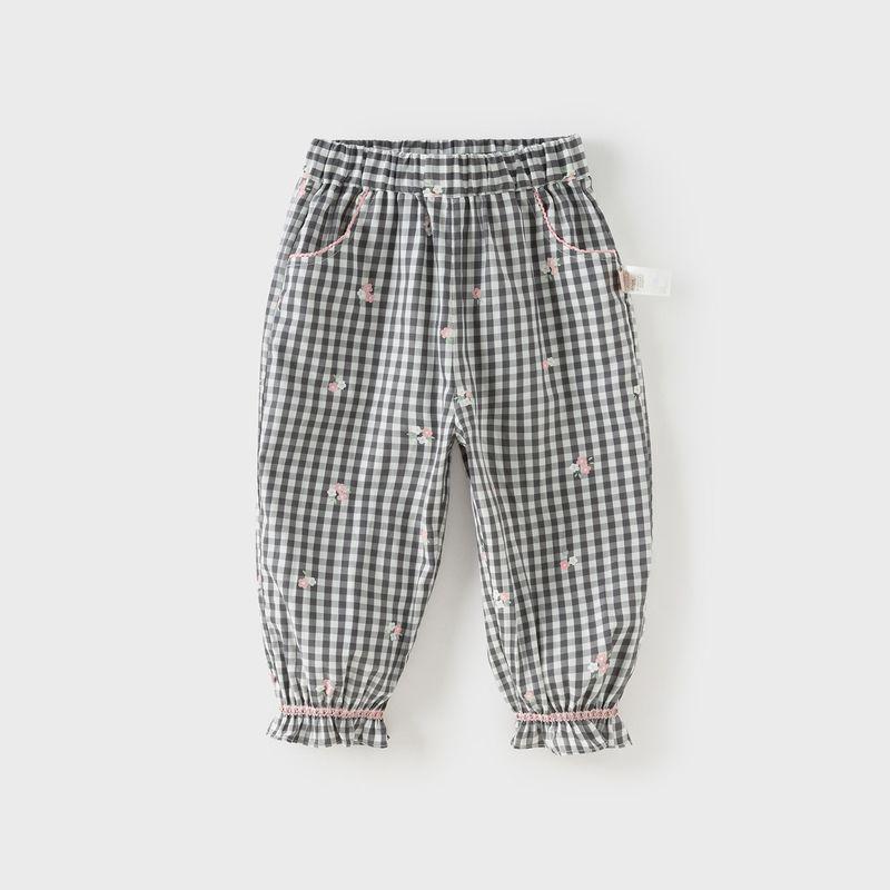 David Bella Girls' Class a Pants Children's Pure Cotton Jogger Pants 2026 New Spring Collection Baby Plaid Lantern Pants