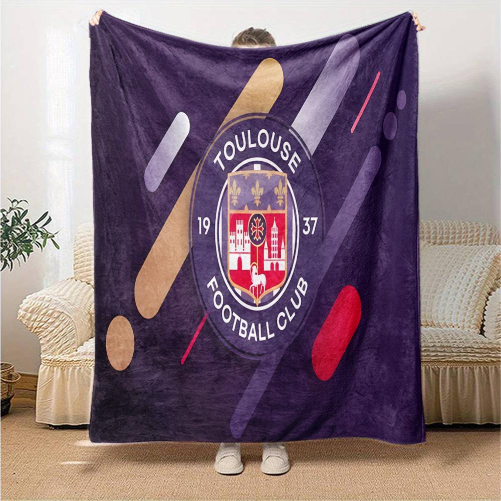 Toul-ouse Crest Design Flannel Blanket, Soft Polyester, Modern Design, All-Season for Camping, Travel, Gifts for Holidays or Birthdays