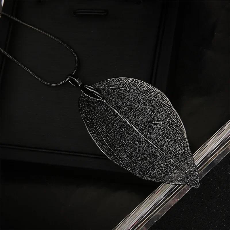 

Leaves Pendant Long Style Necklace for Women Girl Silver Color Simple Punk Necklace Fashion Exquisite Jewelry Accessories Gifts чорний