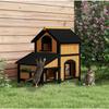 Yellow Wooden Cat House, FloraGrace 2-Story Outdoor Kennel, For Garden and Terrace, Easy to Assemble, 96x65x85.5cm