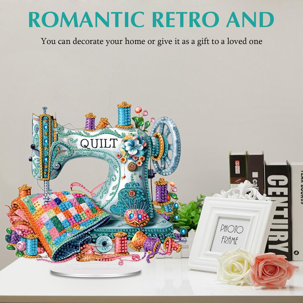 1Set Acrylic Special Shape Flower Sewing Machine Rhinestones Desktop Ornaments Diamond Painting Desktop Decors for Home Office