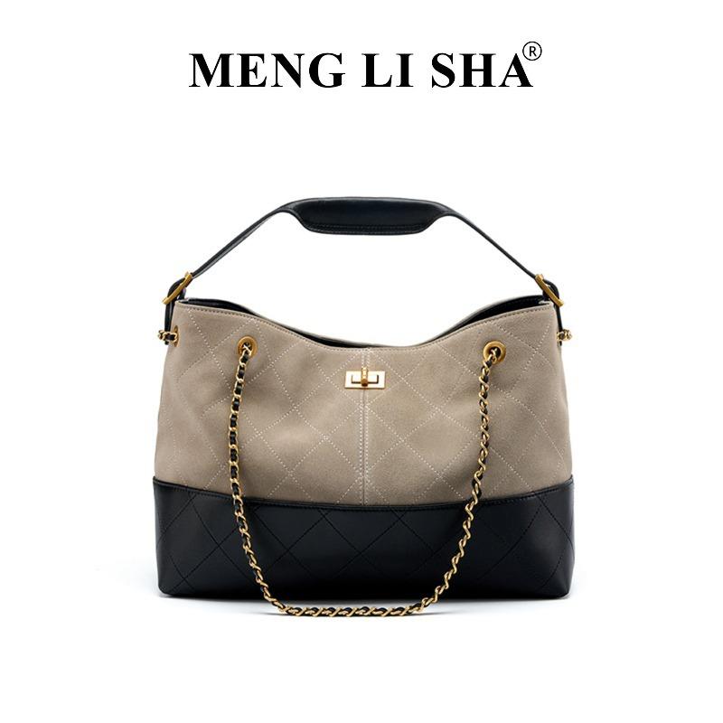 

Vintage chain shoulder crossbody leather tote bag commuter versatile large capacity suede handbag сірий колір