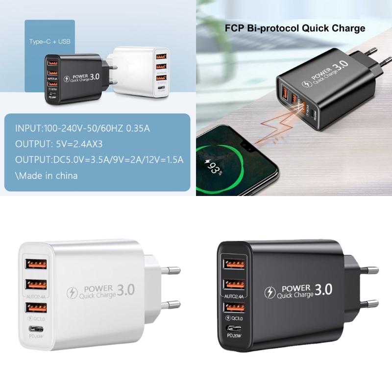 To Europe Charger With 3 USB Type C Port Fast Charging Universal Travel Adapters For Multiple Devices