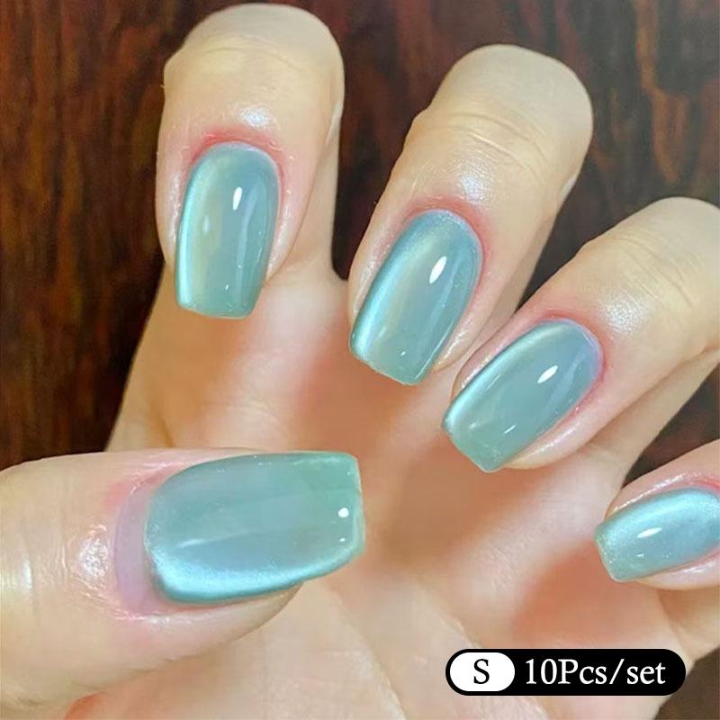 10Pcs Trendy Simple Solid Color Cat Eye Nail Art Fake Nails Long Lasting Fake Nails For Women Daily Office Party Manicure
