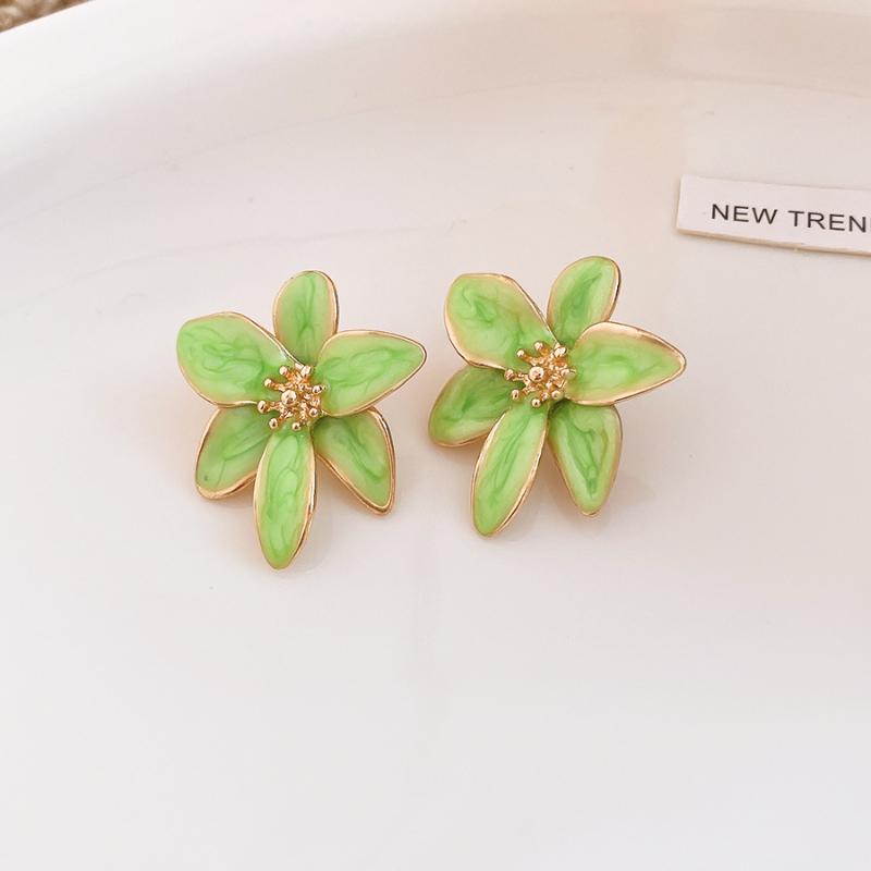 Vintage Metal Colorful Oil Dripping Flower Big Earrings For Women Sweet Simple Fashion Bohemia Trendy Jewelry Accessories Gifts