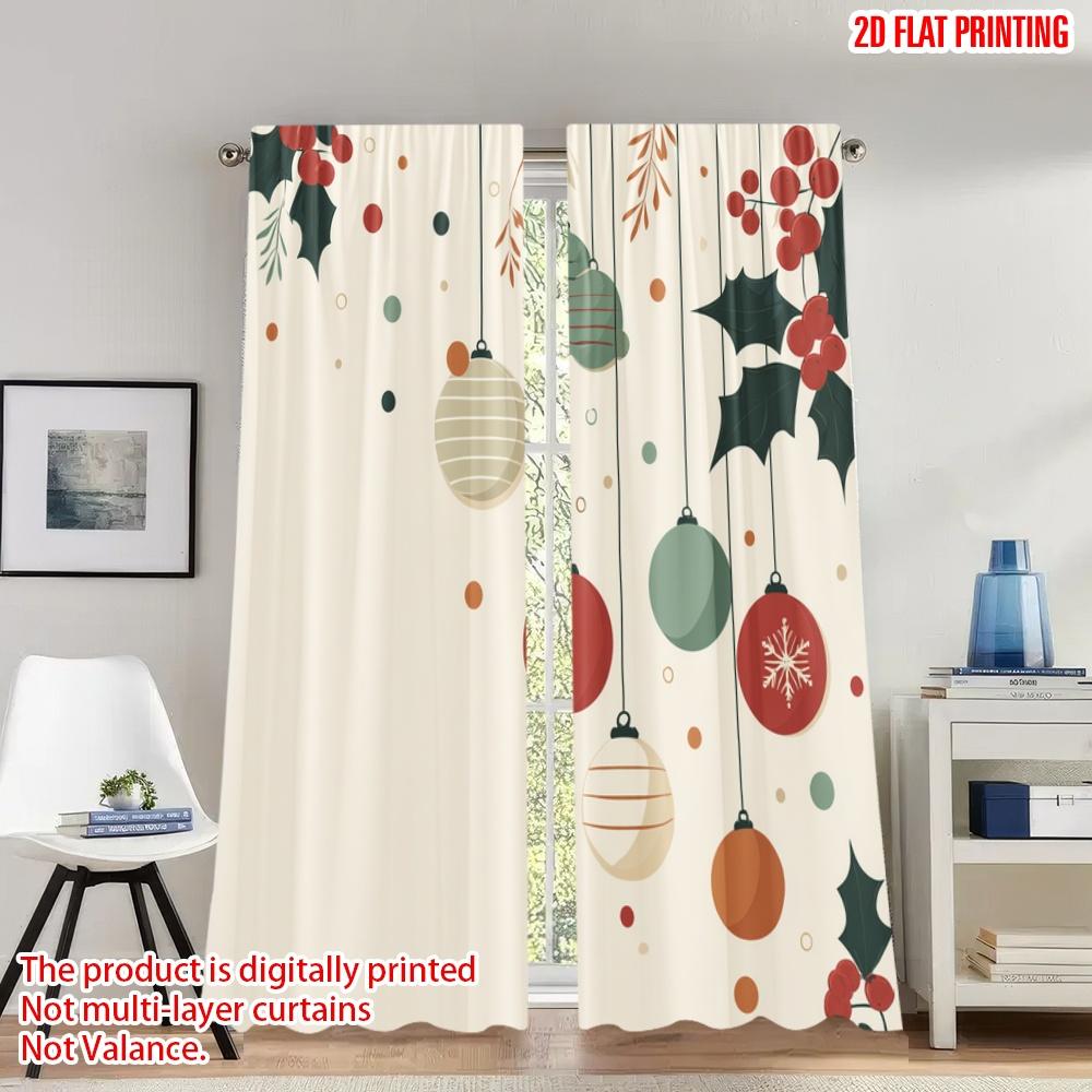 

2pcs 2D flat printing Merry Christmas Curtains Christmas Ornament Holly Festive Digital Printed Polyester Drapes Birthday Party 100*130 Rod Pocket 1pcs