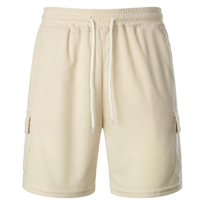 Pantaloni Sportivi Estivi a Laccio Monocolore Velluto a Coste Semplici Pantaloncini a Cinque Quarti Pantaloncini da Uomo Multitasche Pantaloni Casual Pantaloncini da Uomo