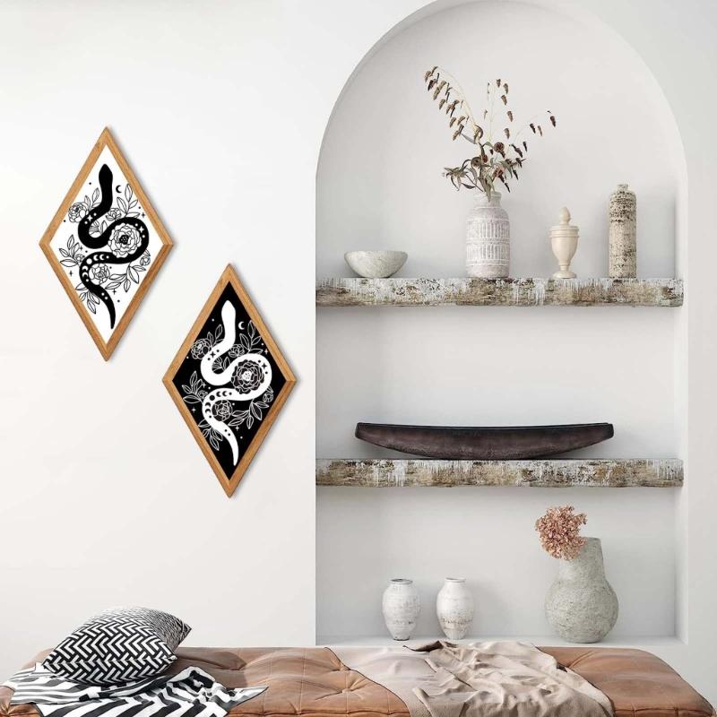 Set of 2 Wall Decors Wood Florals Snake Wall Hangings Sculpture for Apartment Livingrooms Bedroom Halloween Decors