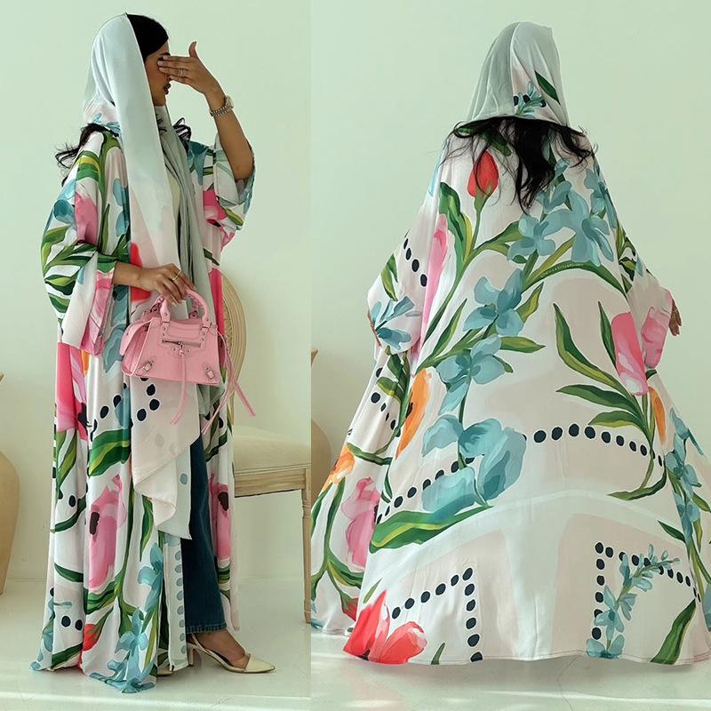 MQ244 Modest Women's Print Cardigan & Headscarf - Casual, Loose Fit for Middle East Style