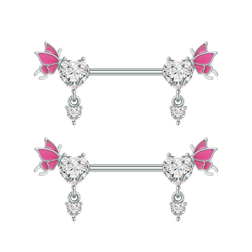 2 bucăți drăguț urs fluture dangle piercing mamelon oțel inoxidabil cruce stea agățat mamelon scut barbell pentru femei inele mamelon