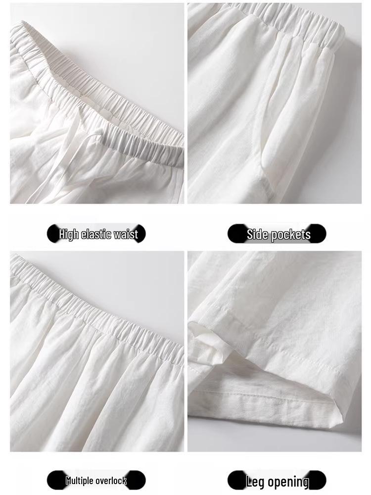 Women's White Cotton Linen Wide-Leg Pants - Slimming, Lightweight, Ice Silk, Casual Spring/Summer 2026