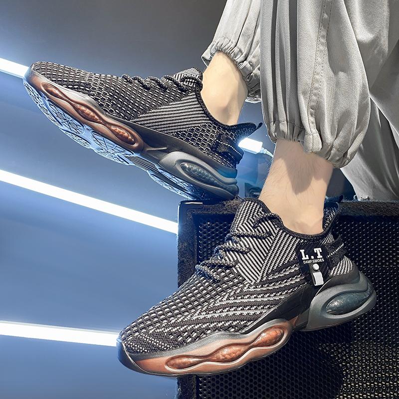 Men Sports Running Shoes Fashion Black Casual Shoes Summer Outdoor Comfort Breathable Mesh Light Shock-absorption Sneakers Men