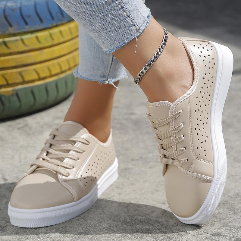 fashion Fashion Hollow Out Platform Sneakers Women Plus Size Lace Up PU Leather Flats Shoes Woman 2024 Autumn Non-Slip Casual Shoes 43