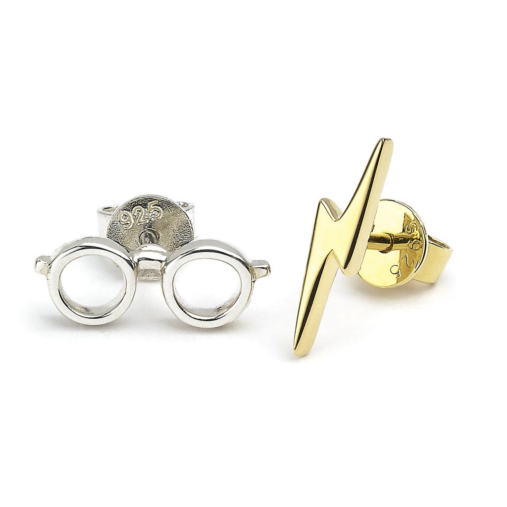 Harry Potter Sterling Silver Lightning Bolt & Glasses Stud Earrings