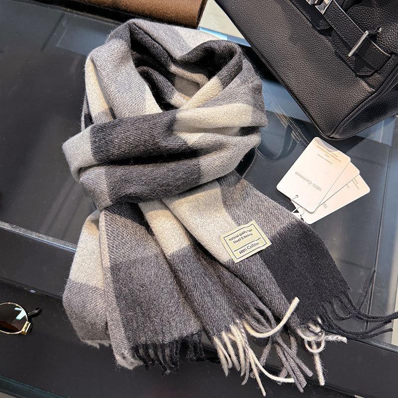 100% Pure Cashmere Scarf Female Winter Warm Cashmere Shawl Checkerboard Grain Design Couple Accessory Premium Windproof Scarf