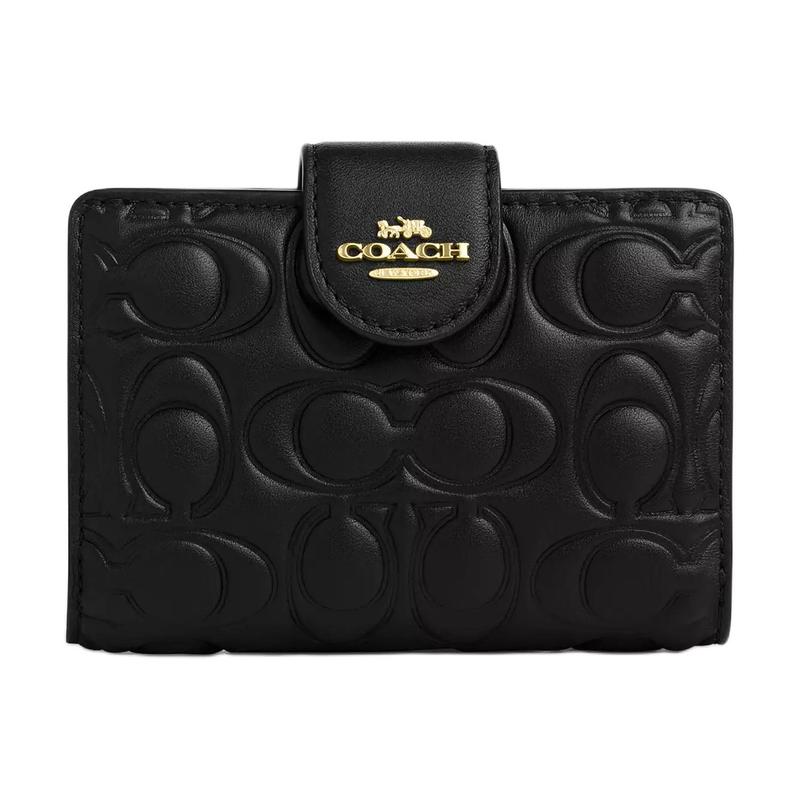 COACH 13 brand logo snap closure leather wallet women s black black чёрный