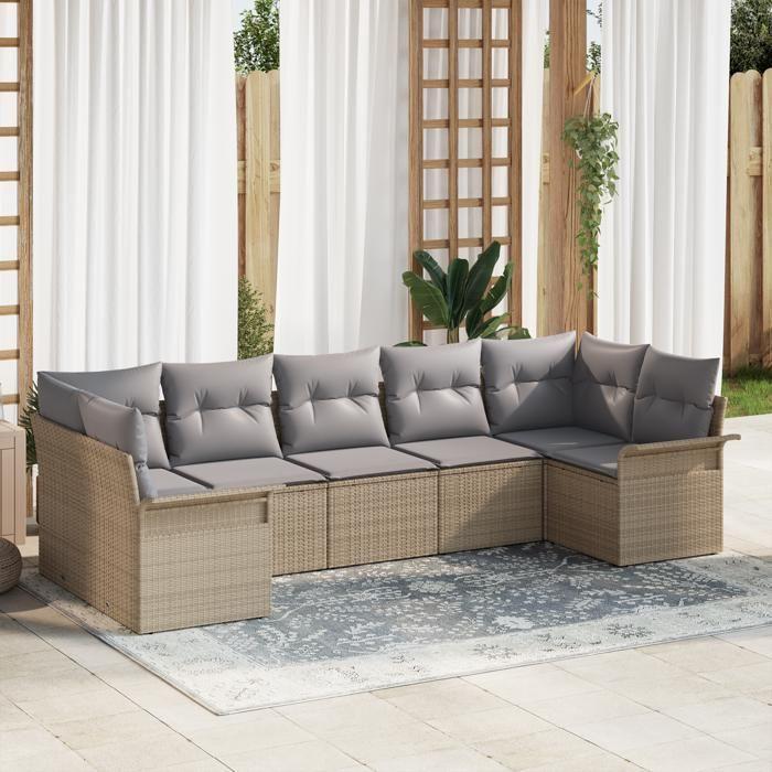 VidaXL Canapés de Jardin 7 Pièces avec Coussins Beige Poly Rotin 3345510