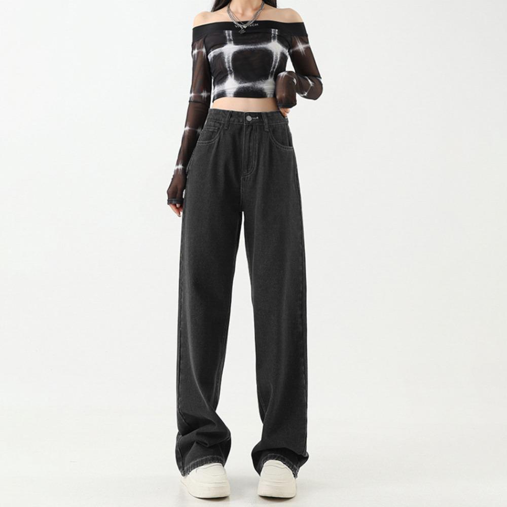 Herbst und Winter neue hohe Taille und dünne Persönlichkeit lässiges Mode-Design weites Bein Bodenlange Hose High Street Trend Jeans