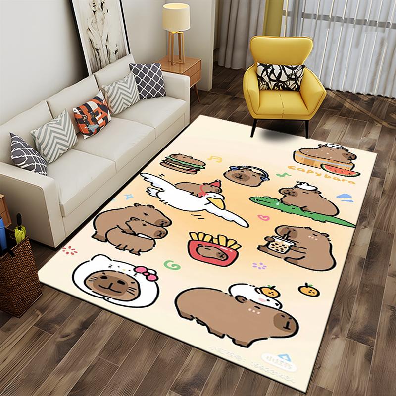 Cute Capybara Cartoon Pattern Carpet for Kids Room or Living Space Suitable for Use As an Anti-slip for Living Room Bedroom Sofas