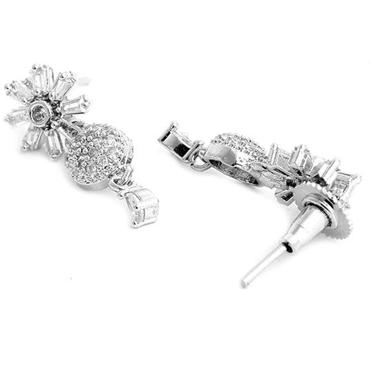 Rhodium Plated Silver Toned White American Diamond Studded Necklace With Earring Jewellery Set For Woment and Girl