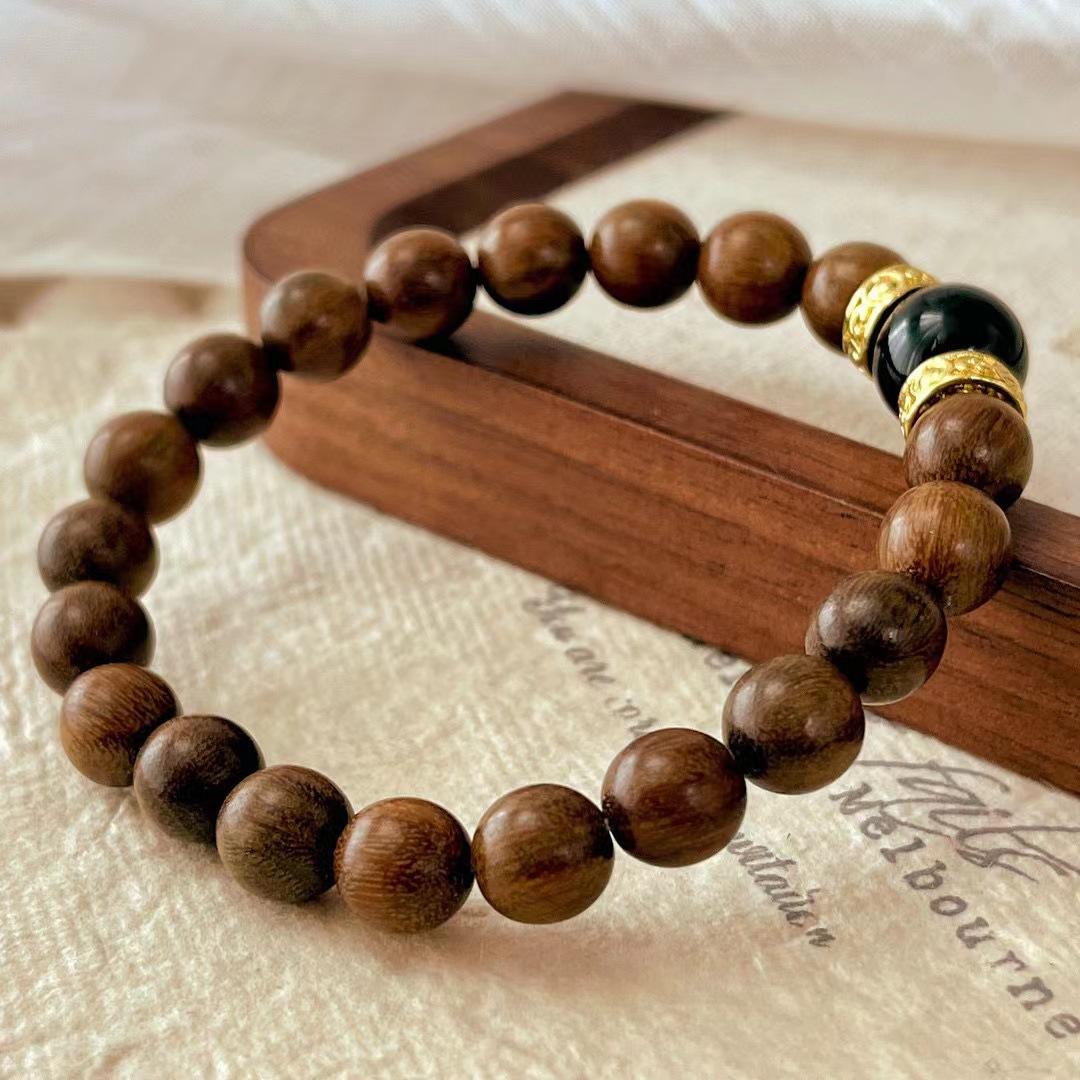 

Vintage Zambia Lobular Red Sandalwood Natural Black Agate Bracelet Atmosphere Literary And Art Fan Bracelet
