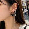 Titanium Steel Asymmetrical Heart Zircon Long Tassel Dangle Earrings Minimal Elegant Fashion Women Daily Party Jewelry Gift
