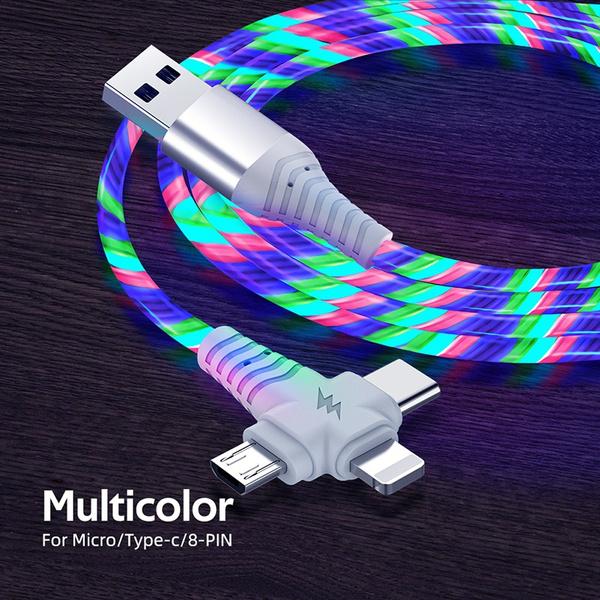 

Светящийся кабель USB 3-в-1 для iPhone 3 в 1 2 в 1 LED Micro USB Type C 8-контактный зарядный кабель 2M