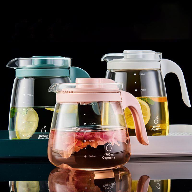 Summer Large Capacity Refrigerator Tea Kettle Tea Separation Cold Kettle Glass High Temperature Flower Teapot Brewing Tea