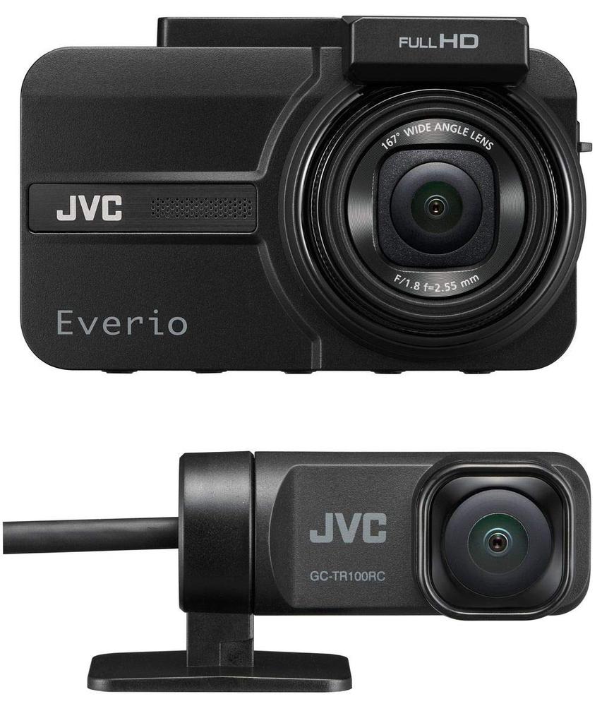 JVC Kenwood Drive Recorder with Front and Rear Full and Micro SD Card Black GC-TR100-B Dual-Camera Everio, Recording, HD, GPS, WDR, Included,