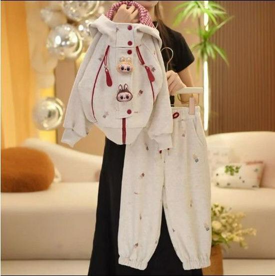 Girls' Stylish Korean Hoodie & Cartoon Casual Outfit Set for Spring/Autumn 2025